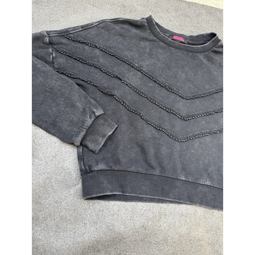 rock and roll denim sweater black faded fringe small s runs big medium A6